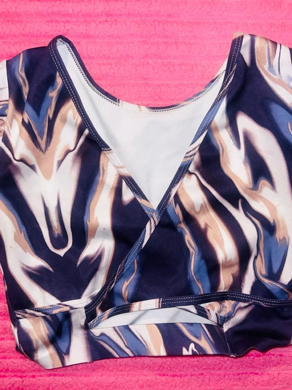 Old Navy Marble-Print Short Sleeve Tee in Navy, Cream, Tan
